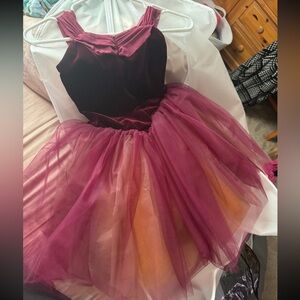 Weissman Burgundy and Orange Tulle Kids Dress